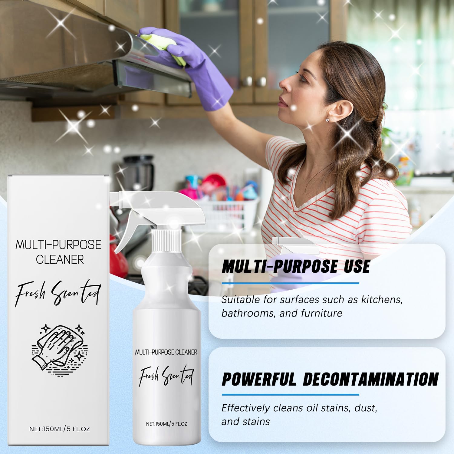 Cuoct cleaner used in kitchen and bathroom for versatile cleanup