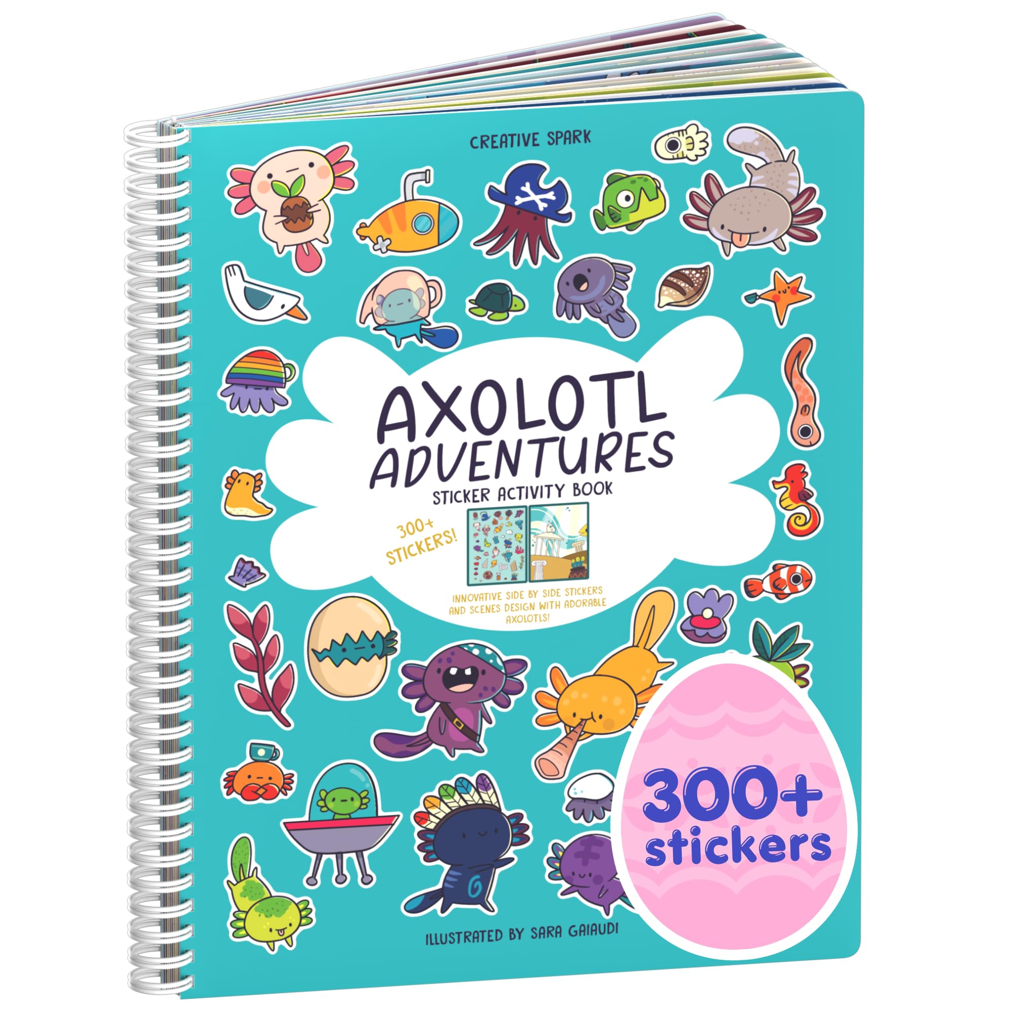 Cupkin Axolotl 300+ stickers cover showcases colorful, travel-friendly activity for kids