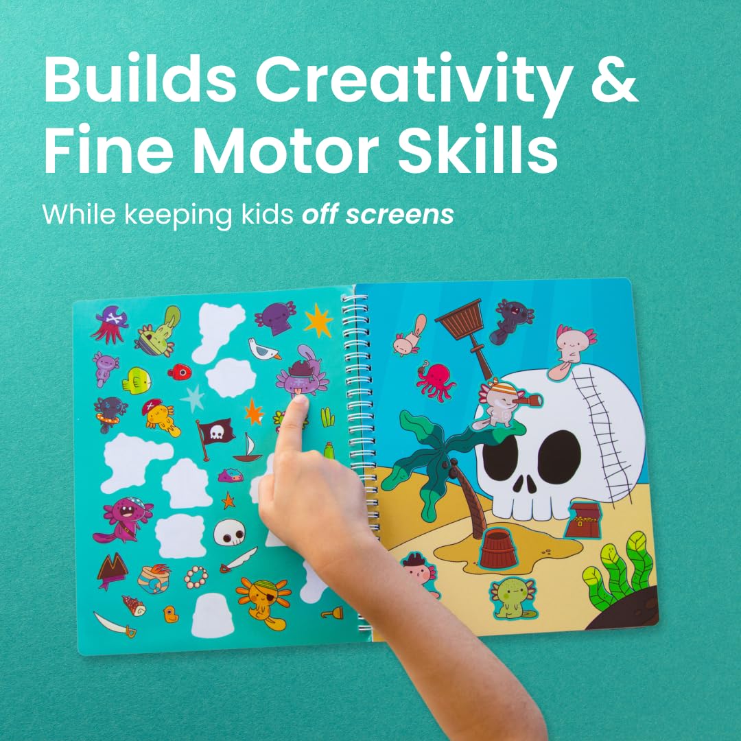 Cupkin Axolotl spiral-bound layout enables lay-flat use during coloring and sticker play