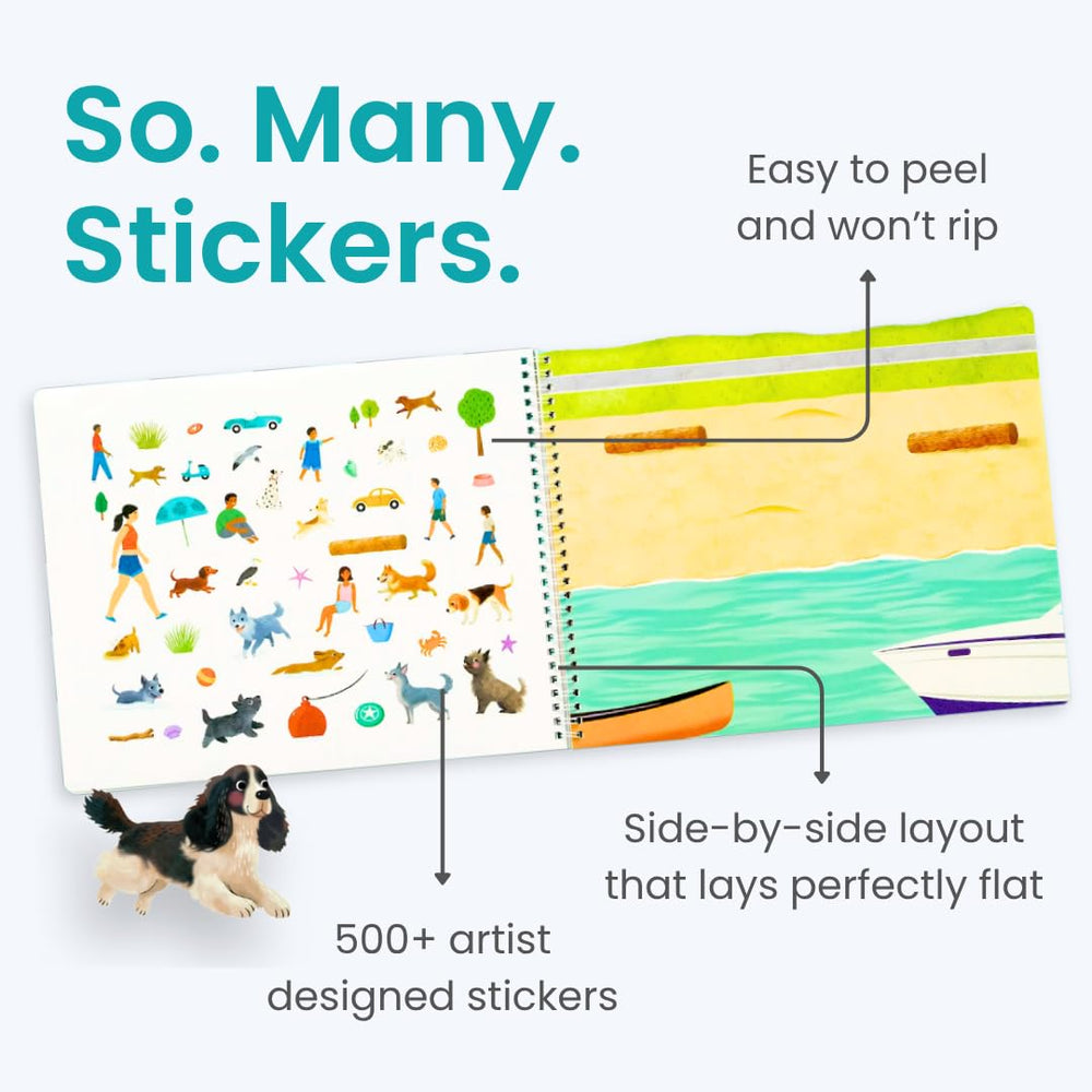 Cupkin Hello Dogs spiral binding—uninterrupted creativity during coloring and sticking.