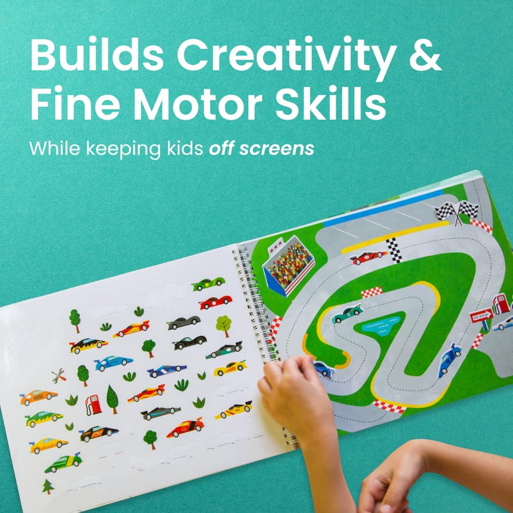 Cupkin travel sticker scene encouraging storytelling and fine motor skills.