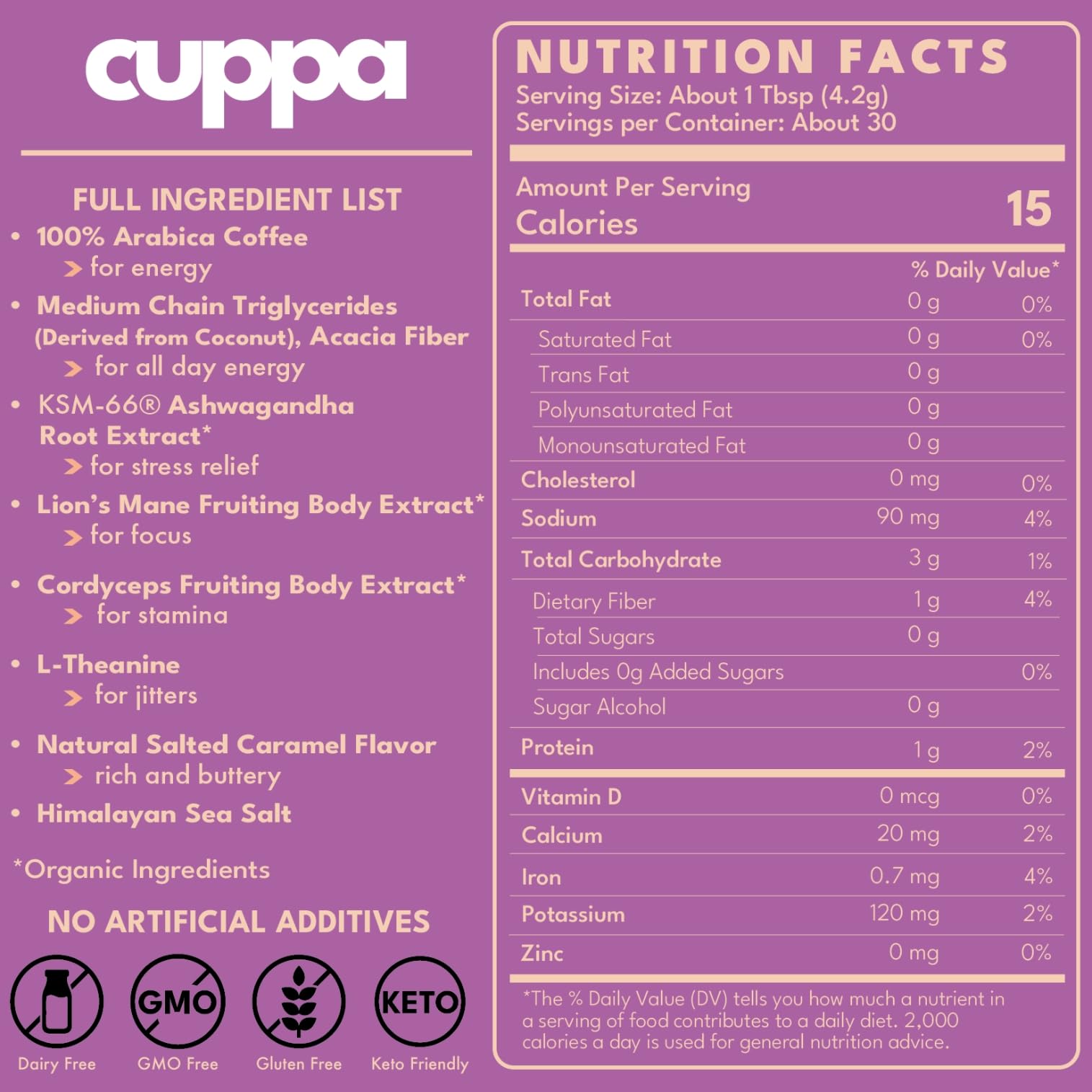Cuppa Healthy Coffee bag packaging highlights convenience and adaptogens for daily use