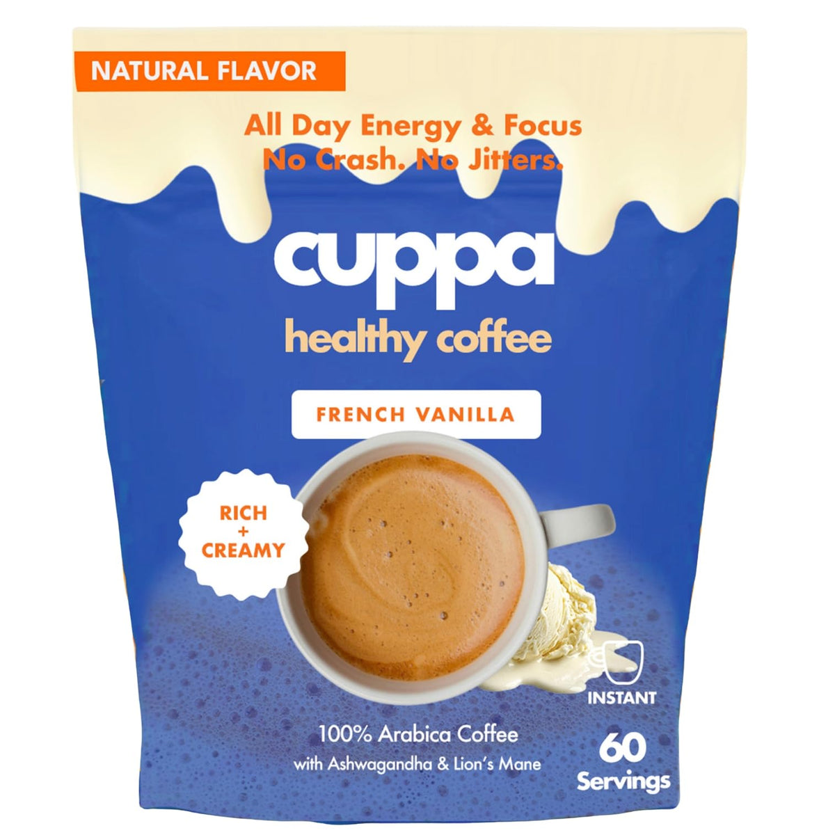 Cuppa Healthy Coffee French Vanilla cup with smooth aroma and focused energy.