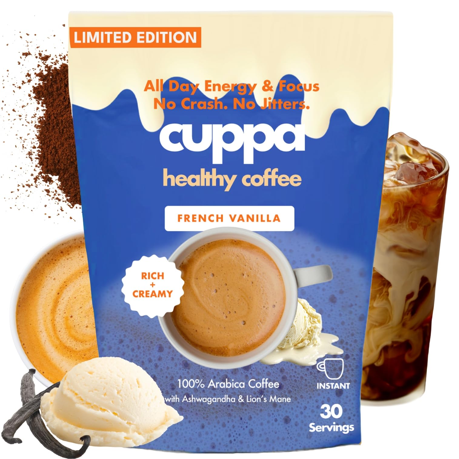 Cuppa Healthy Coffee French Vanilla cup with latte art for a comforting ritual.