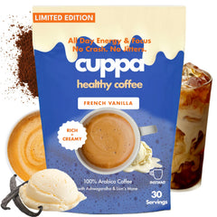 Cuppa Healthy Coffee French Vanilla cup with latte art for a comforting ritual.