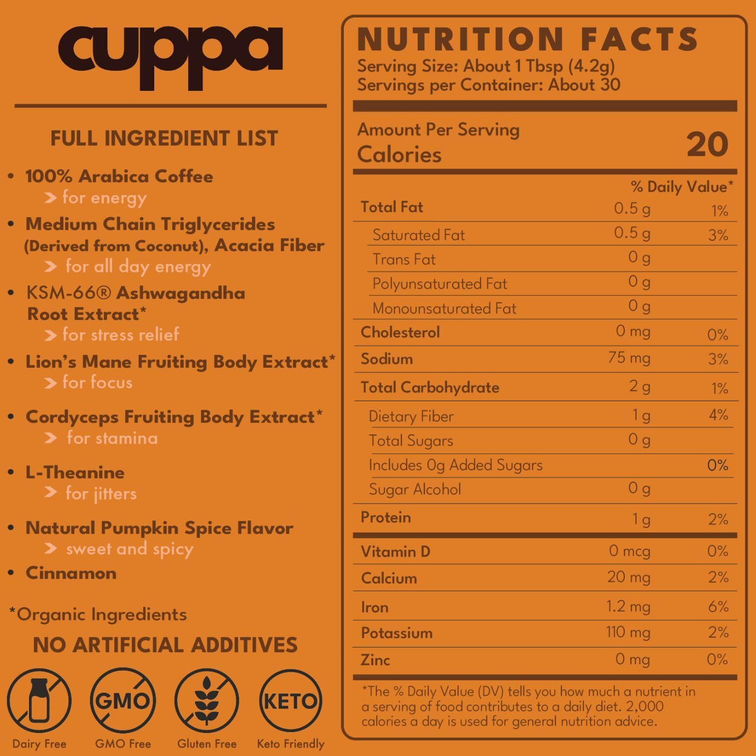 Cuppa Healthy Coffee Lion's Mane mushroom powder close-up highlighting potential focus