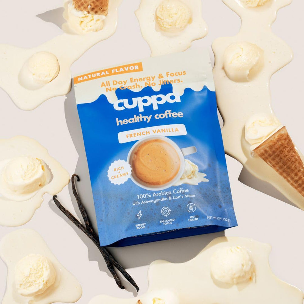 Cuppa Healthy Coffee nutrition label close-up hints at fiber support.