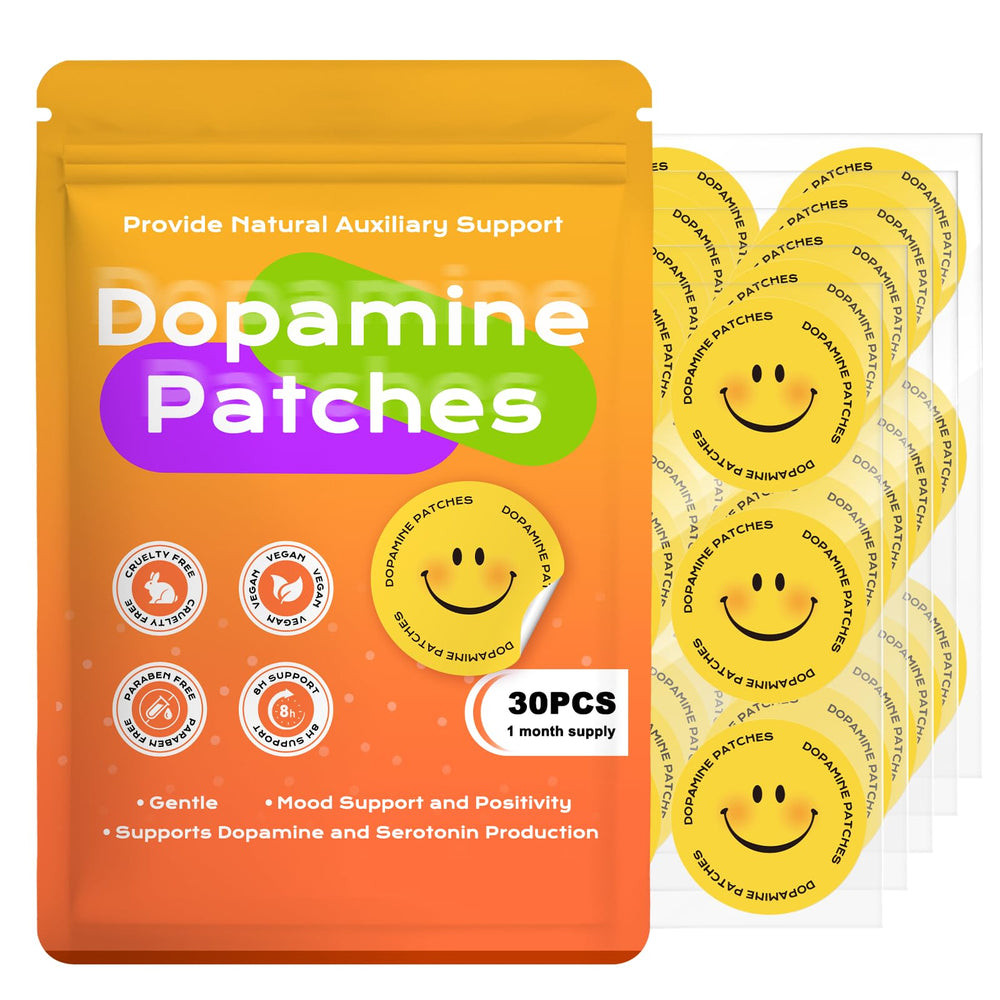 CuqCuzzy dopamine patches front of pack for quick mood support.