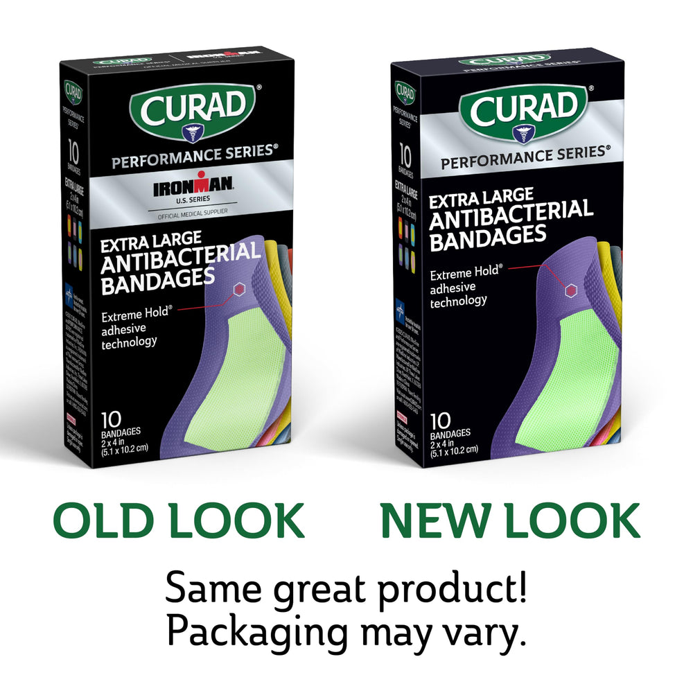 CURAD extra-large 2x4 inch bandage covers larger scrapes securely