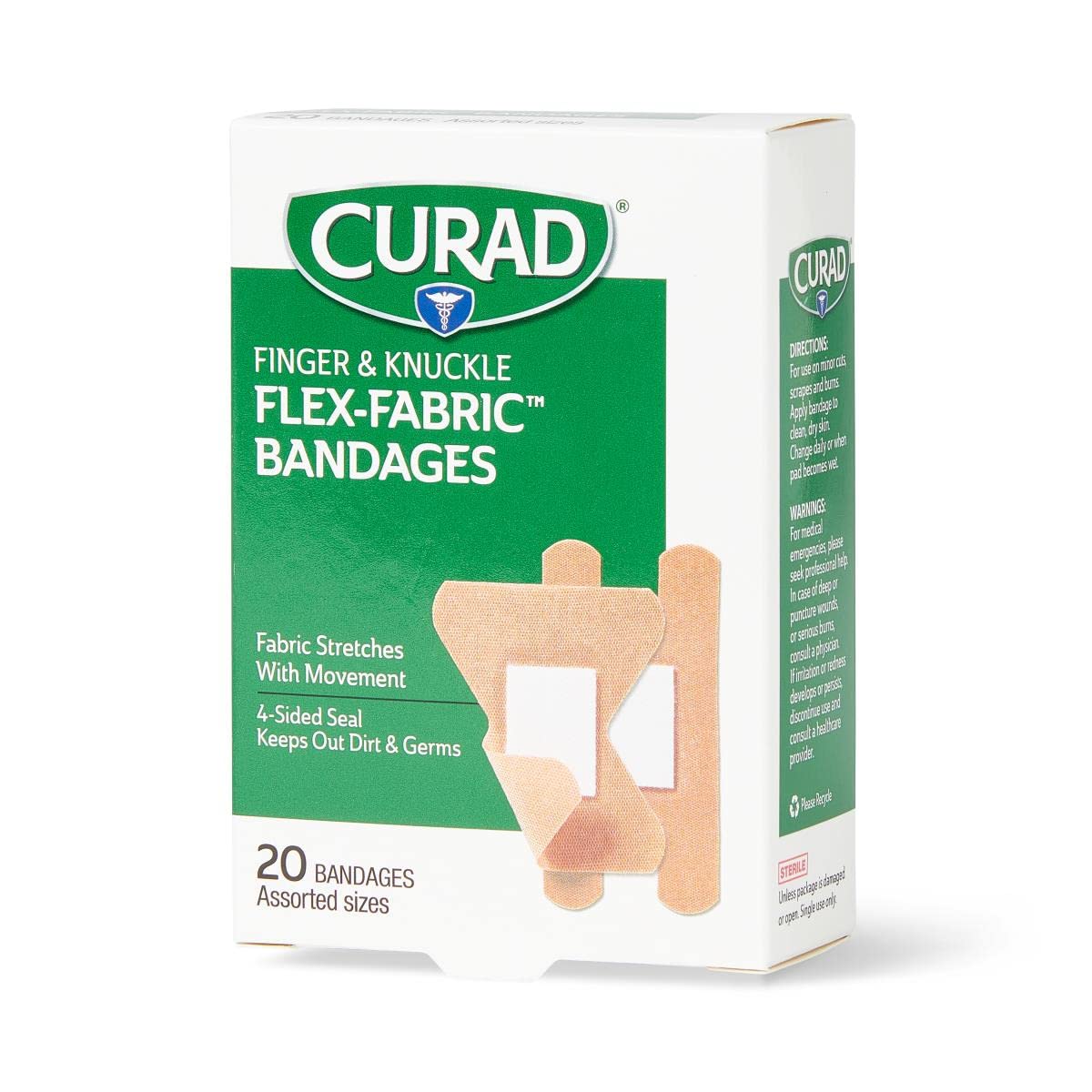 Curad Flex-Fabric bandages conform to curved fingers.