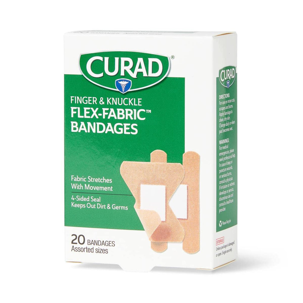 Curad Flex-Fabric bandages conform to curved fingers.