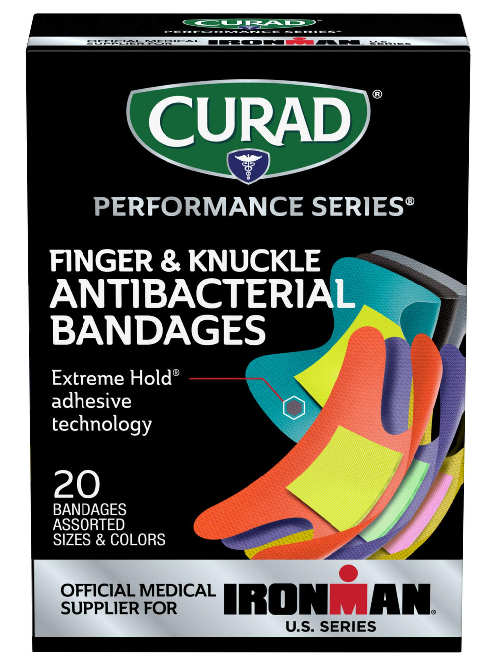 CURAD Ironman heavy-duty fabric bandage on skin during workouts