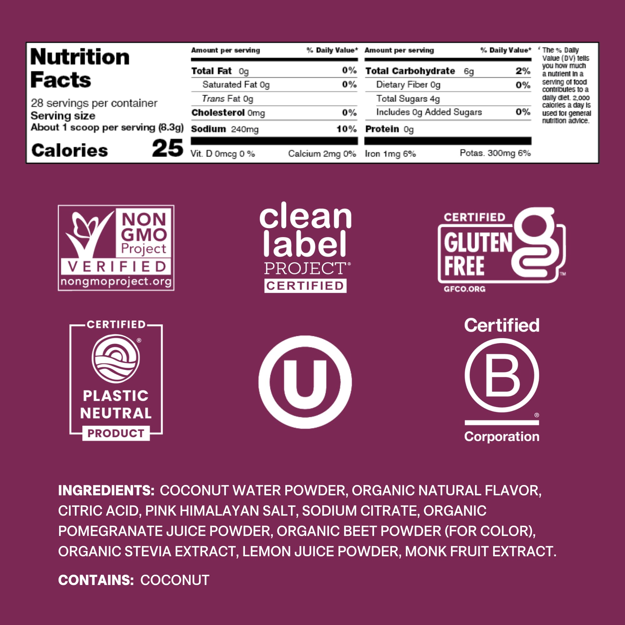 Cure Hydration Berry Pomegranate jar label closeup highlighting no added sugar