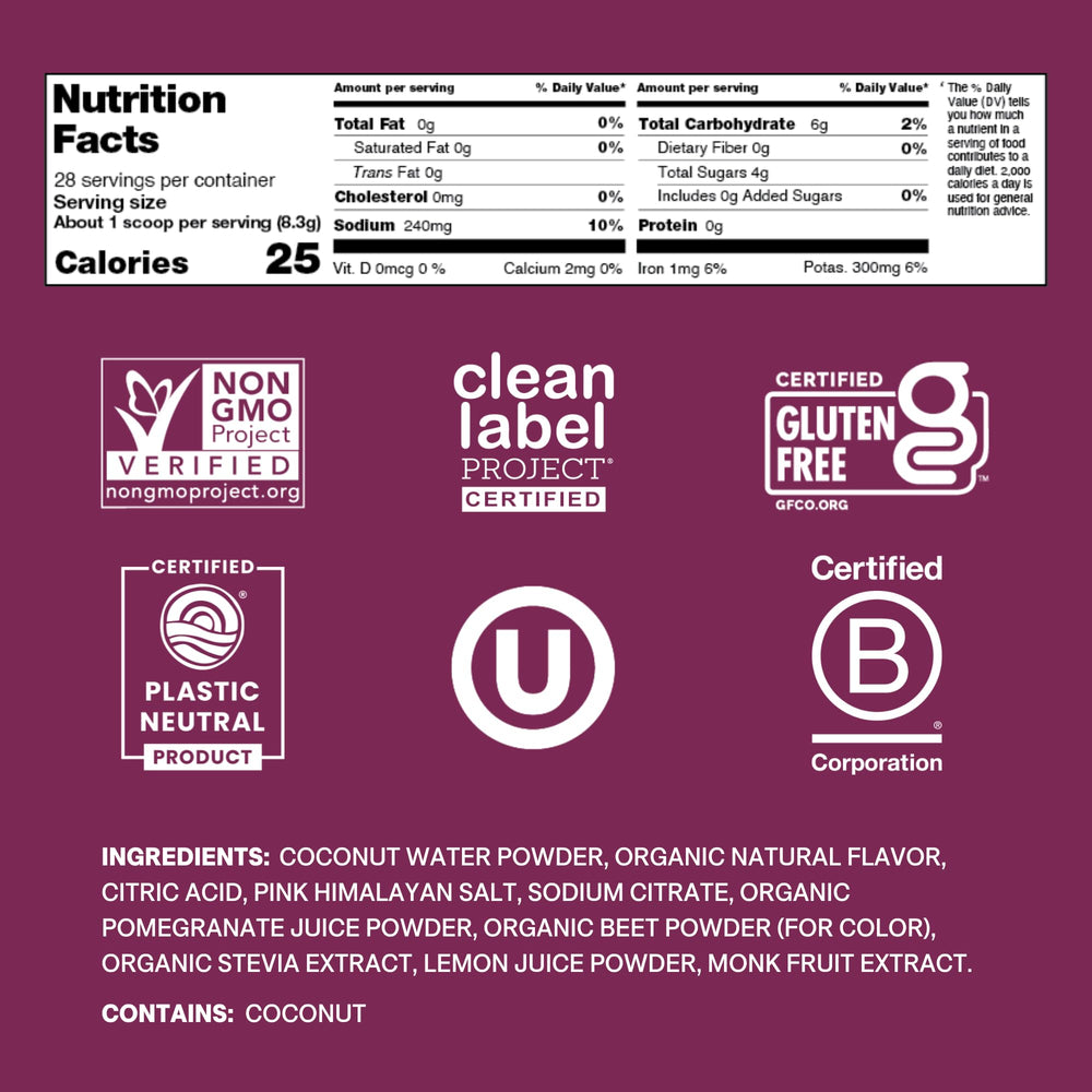 Cure Hydration Berry Pomegranate jar label closeup highlighting no added sugar