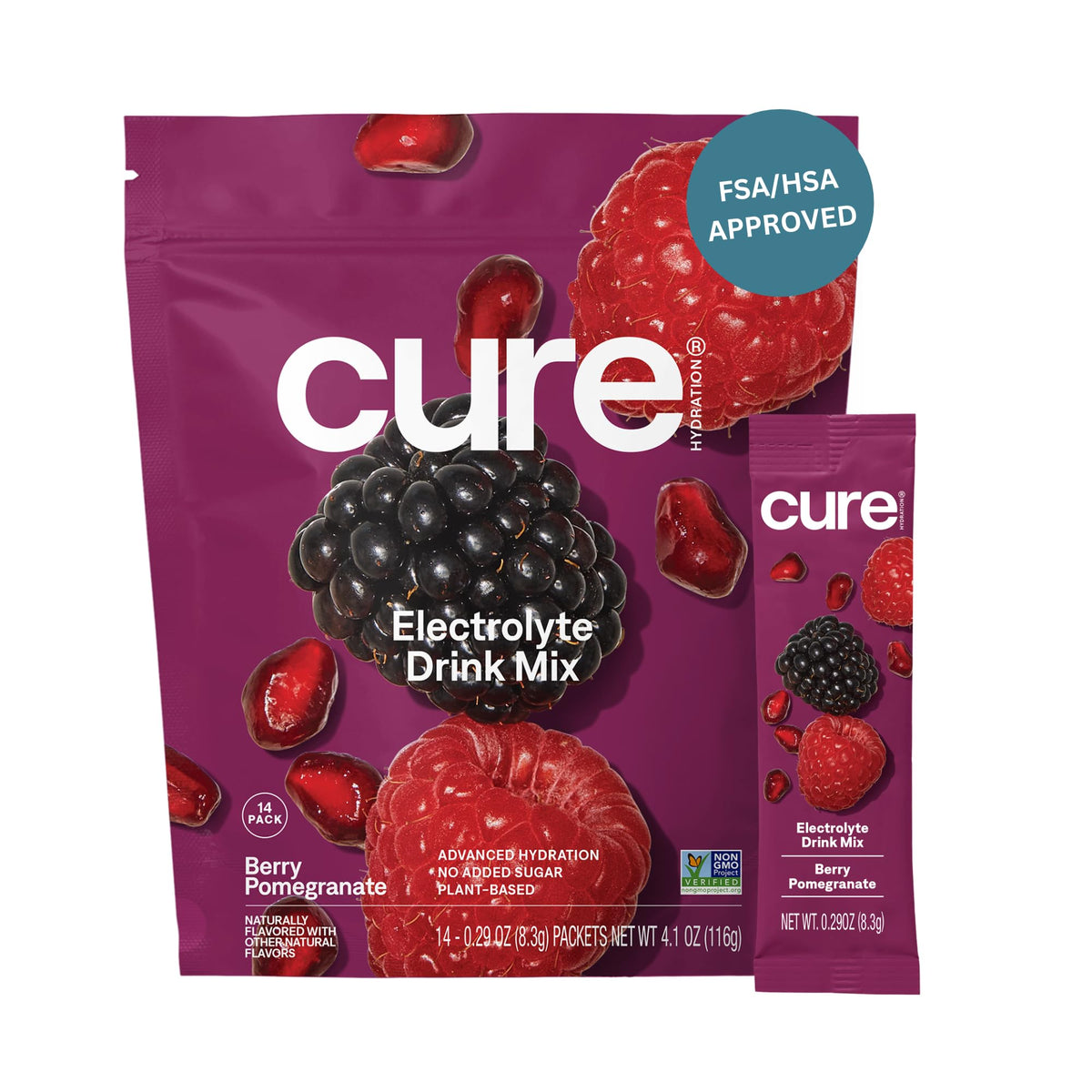 Cure Hydration berry pomegranate pouch ready to mix for refreshing hydration