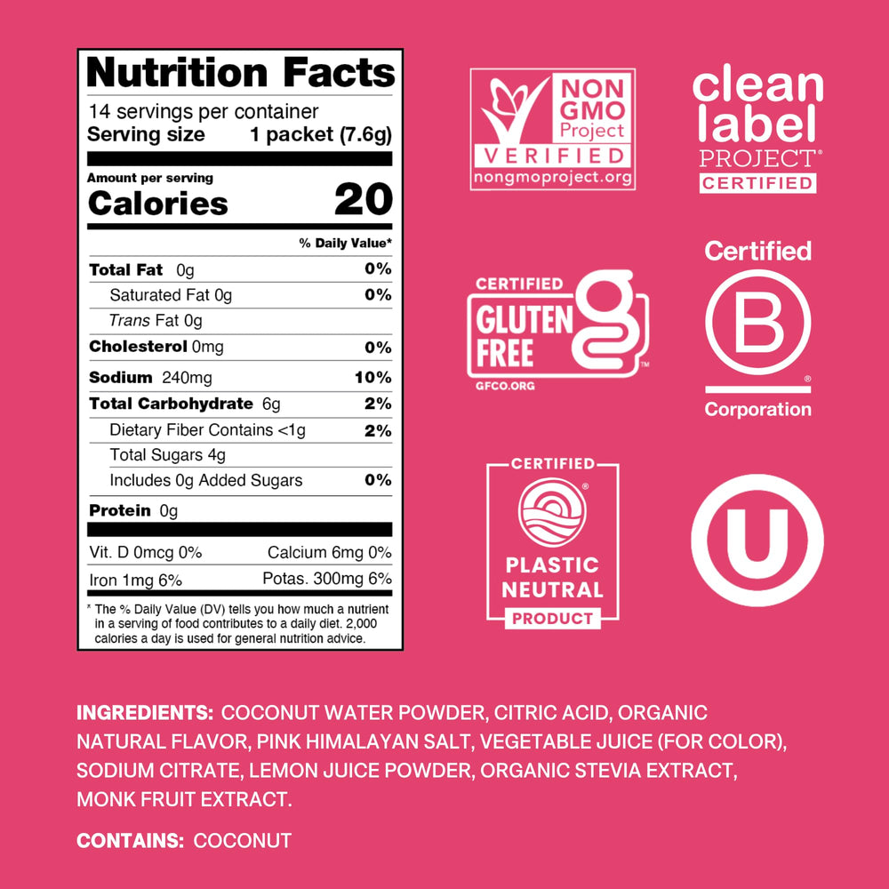 Cure Hydration coconut-water-base packet highlighting natural electrolytes for fast rehydration.