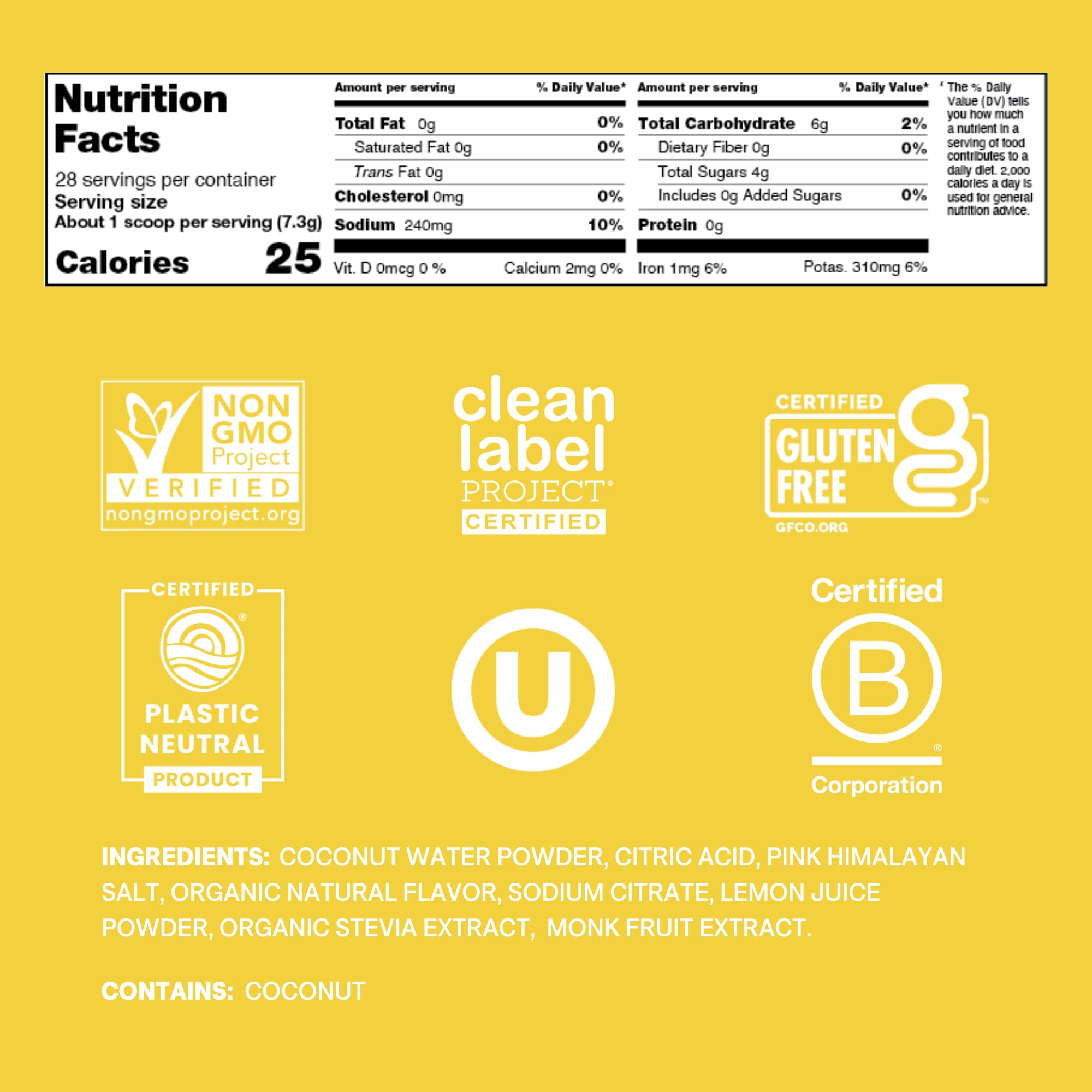 Cure Hydration coconut water ingredient highlights natural hydration support.