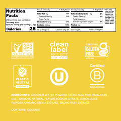 Cure Hydration coconut water ingredient highlights natural hydration support.