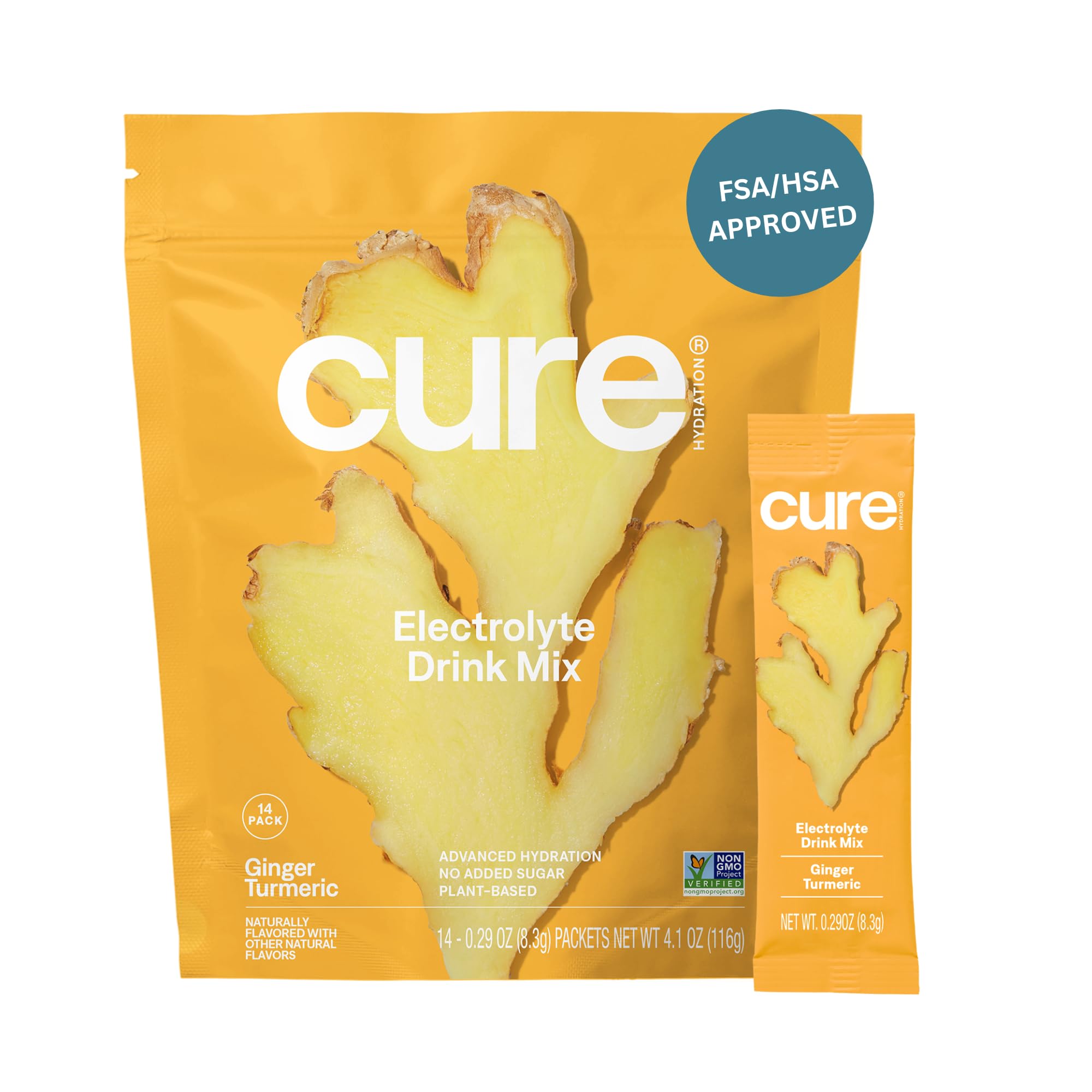 Cure Hydration ginger turmeric packet for plant-based electrolyte mix