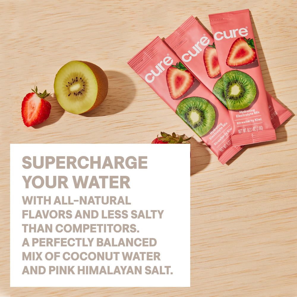 Cure Hydration glass with mix ready to sip after workouts