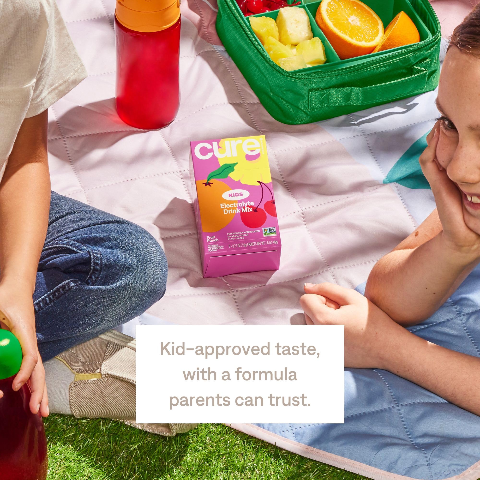 Cure Hydration bottle with scoop shows precise measurements for easy mixing