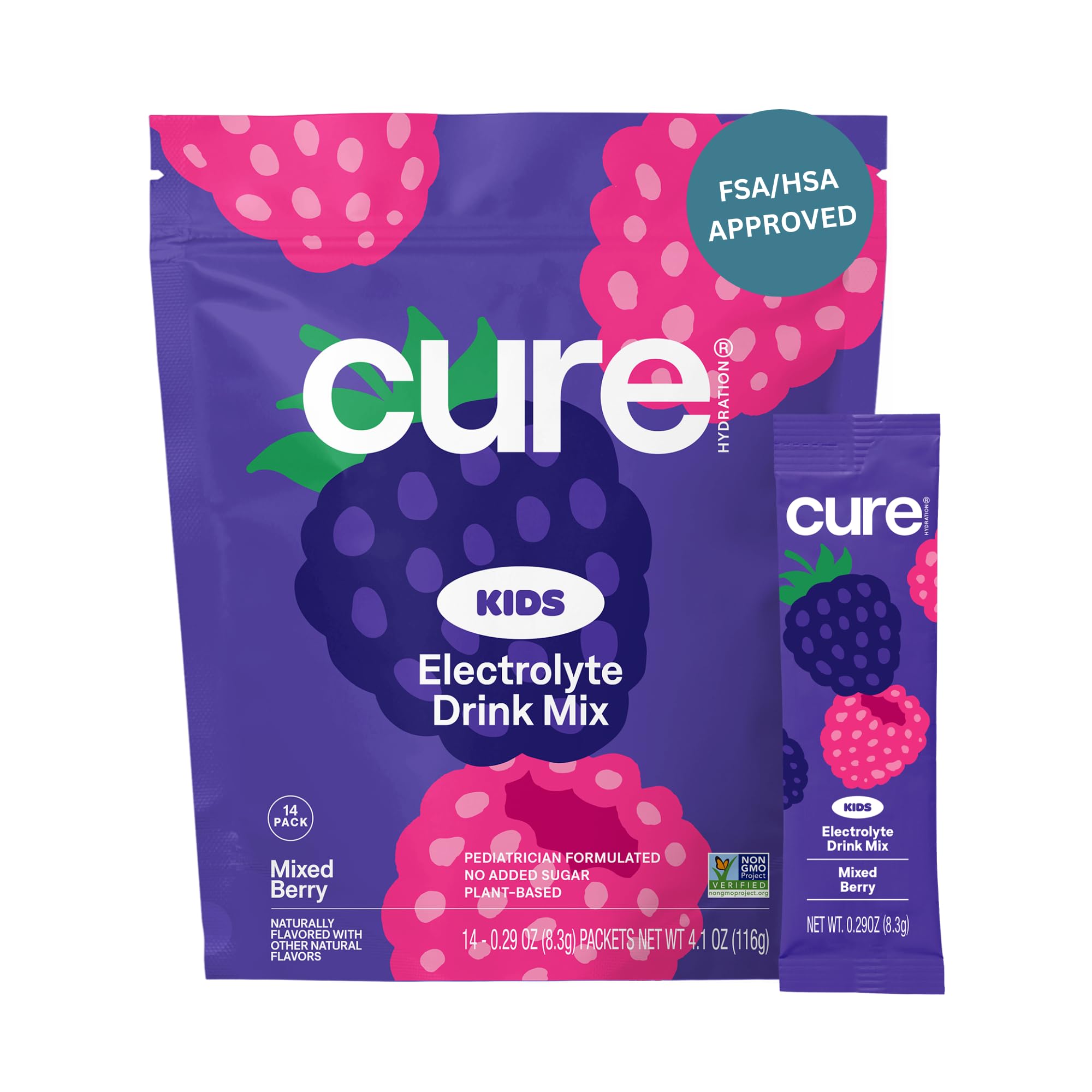 Cure Hydration Kids mixed berry packet, ideal for school hydration