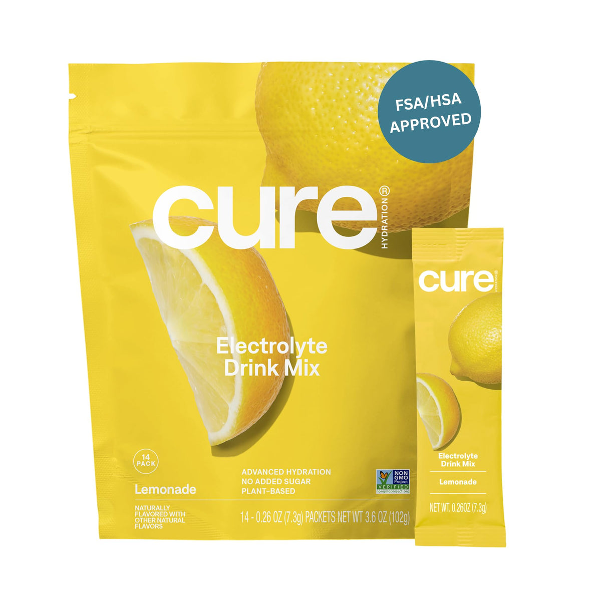 Cure Hydration Lemonade pouch front view for convenient daily hydration