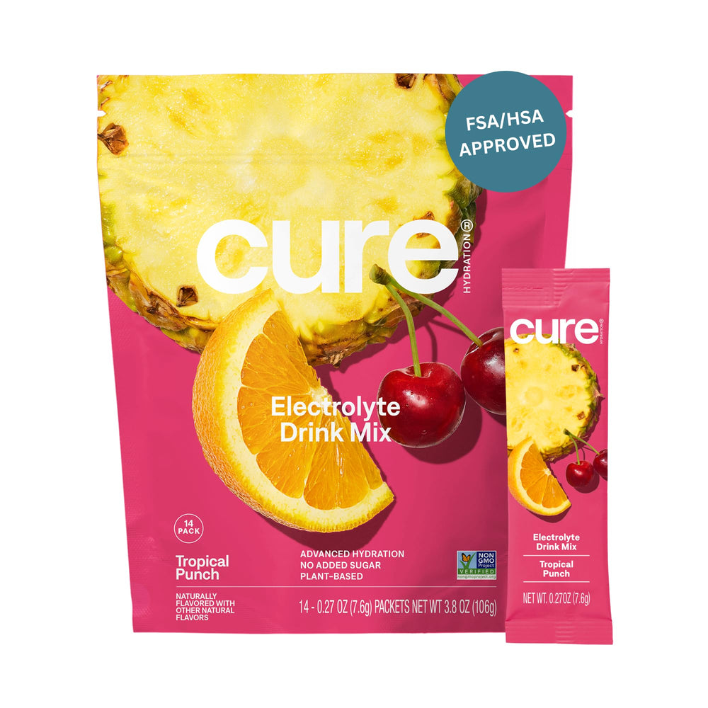 Cure Hydration tropical-punch-packet ready to mix for quick hydration after workouts.