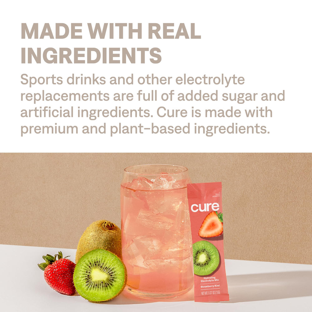 Cure Hydration vegan and non-GMO certifications on the label.