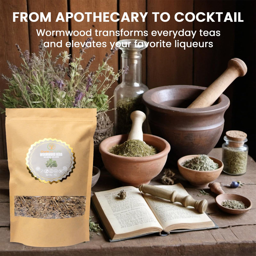 Cure wid Pure natural herbal setting features Artemisia absinthium leaves.