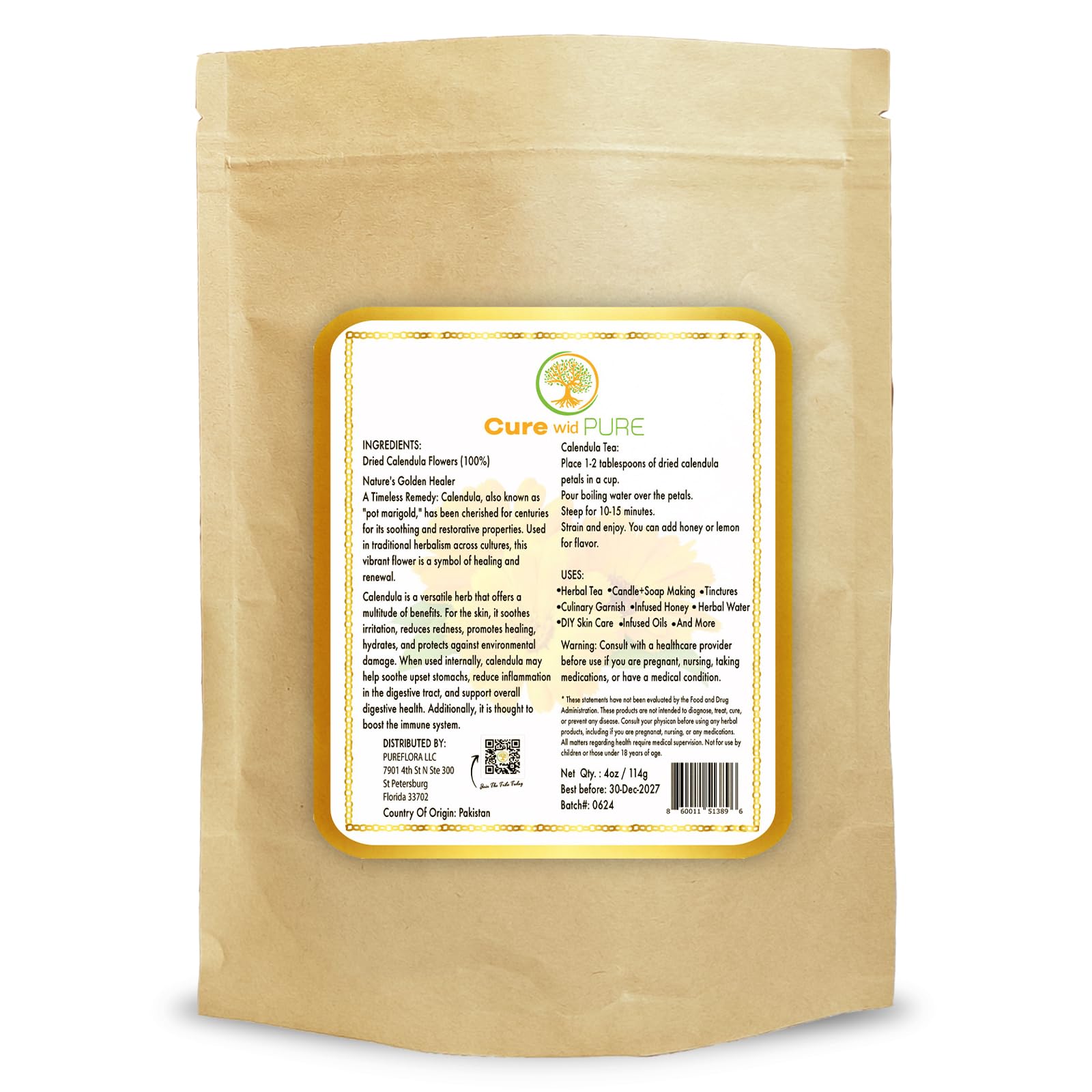 Cure Wid Pure organic calendula blooms for healthy, vibrant DIY skincare.