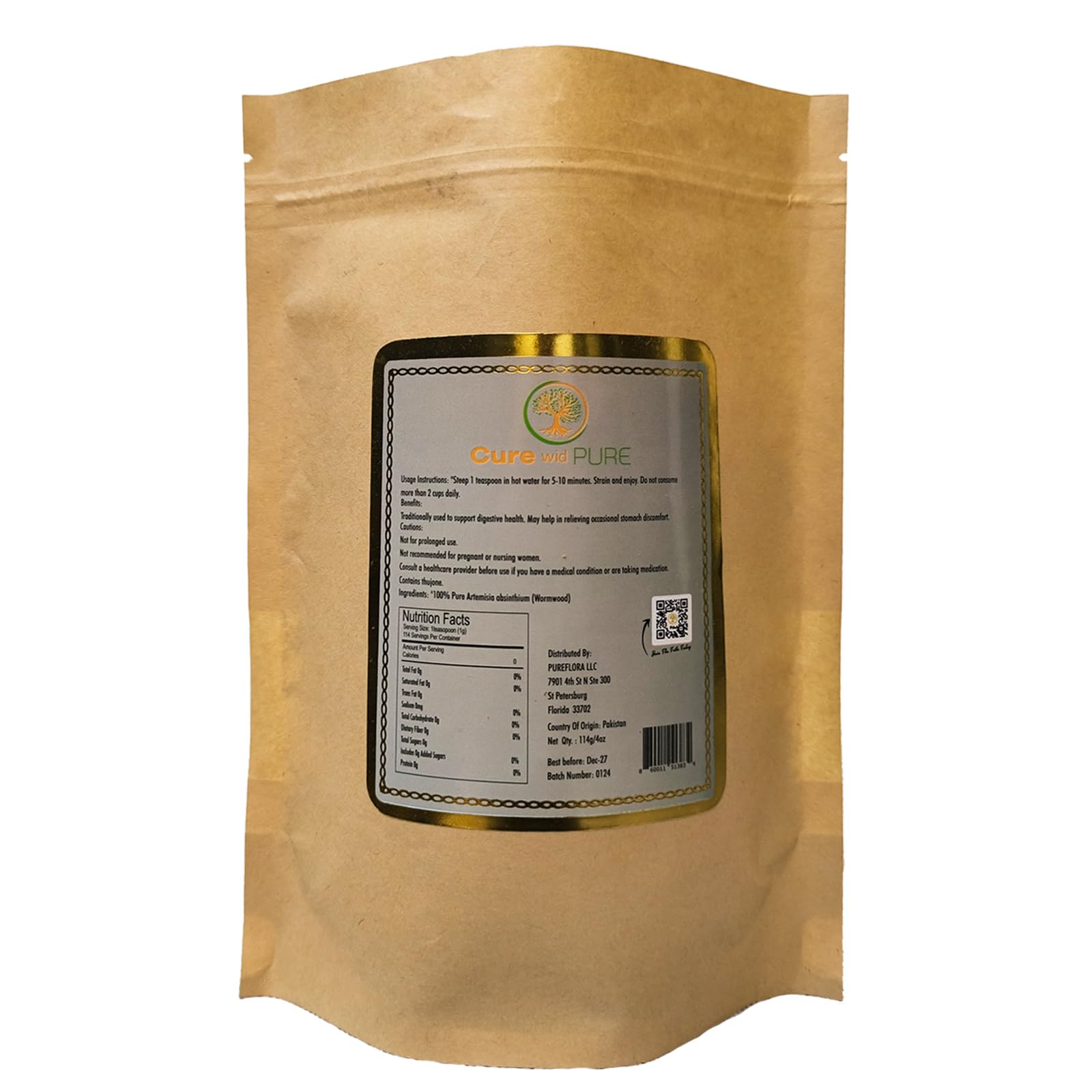 Cure wid Pure eco-friendly resealable pouch highlights organic wormwood packaging.