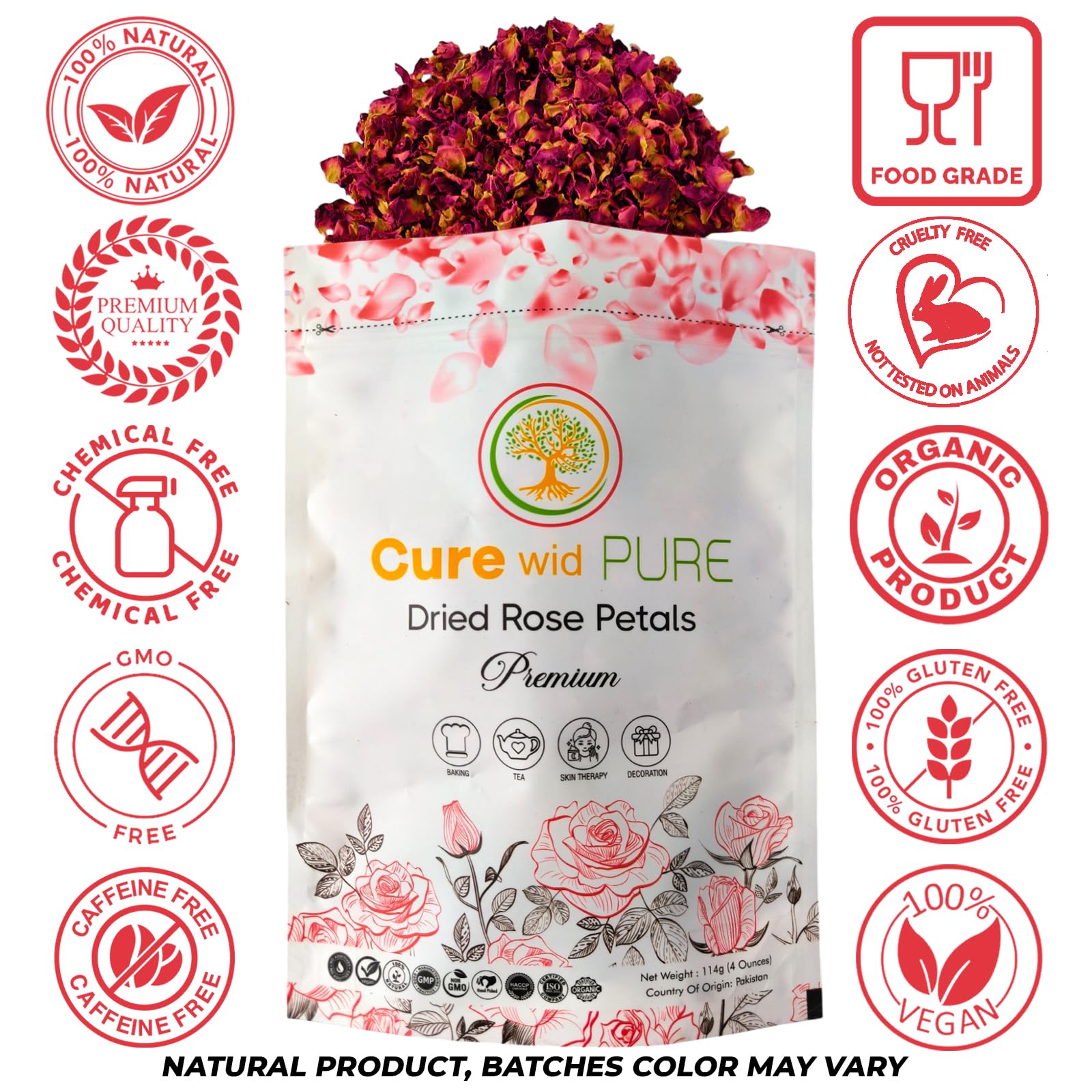 Cure Wid Pure rose petals cocktails add delicate aroma and color.