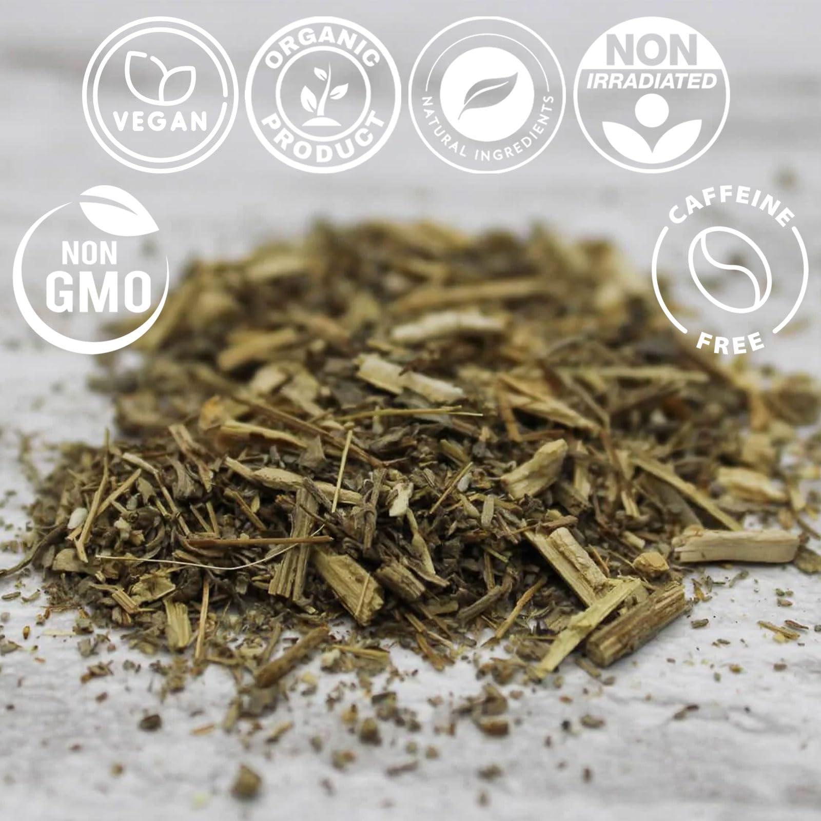 Cure wid Pure wormwood herb close-up shows textured dried leaves for infusion.