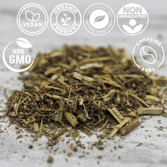 Cure wid Pure wormwood herb close-up shows textured dried leaves for infusion.
