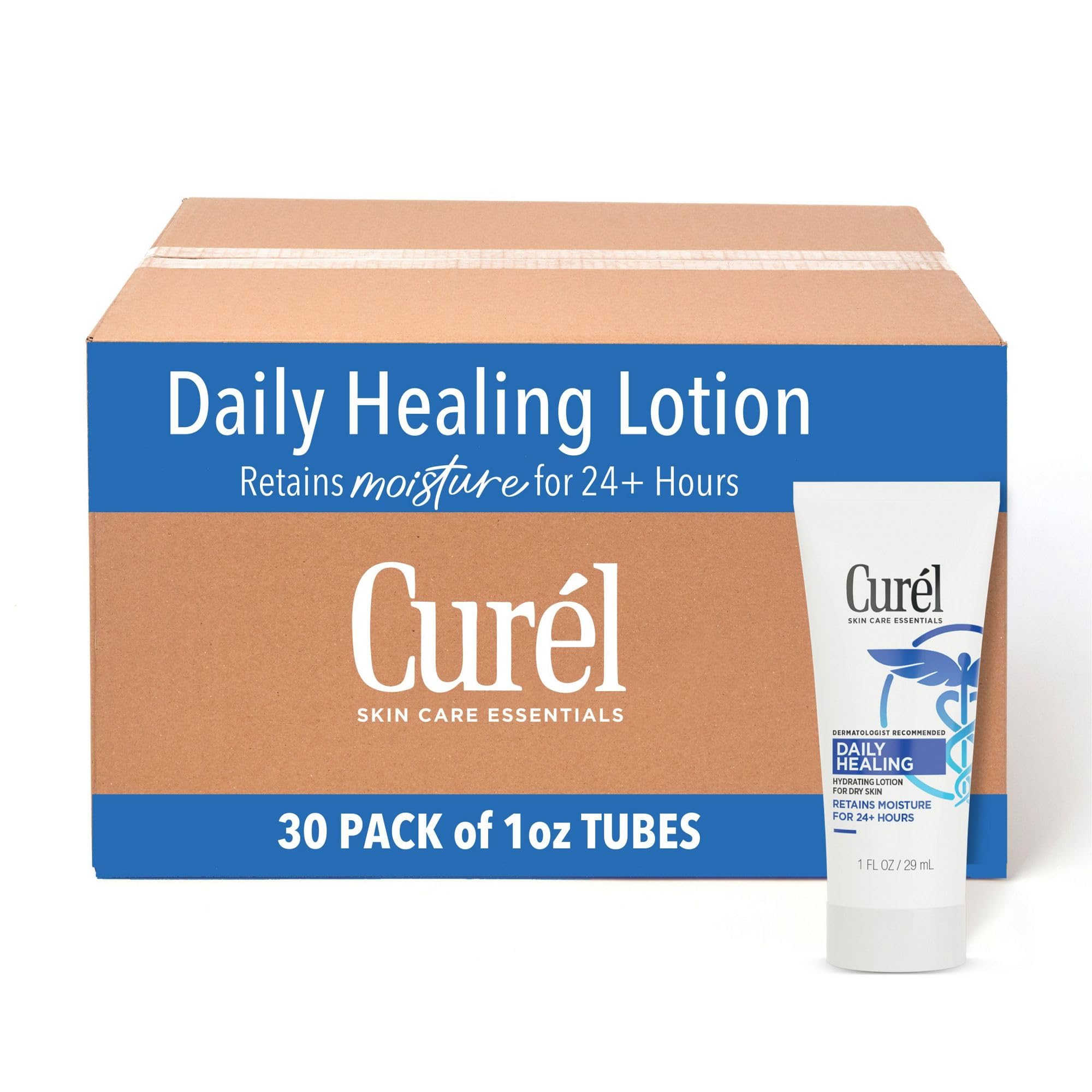 Curel Daily Healing Body Lotion bottle-application demonstrates quick absorption for dry skin relief.