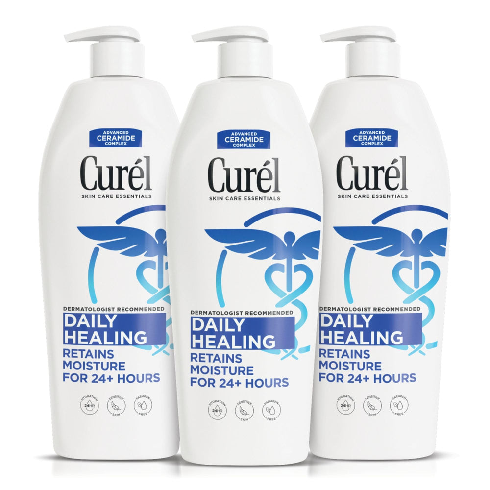 Curel Daily Healing lotion bottle front showing lightweight hydration for dry skin.