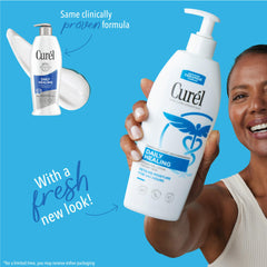 Close-up of the pump on Curel Daily Healing lotion emphasizing fast absorption.