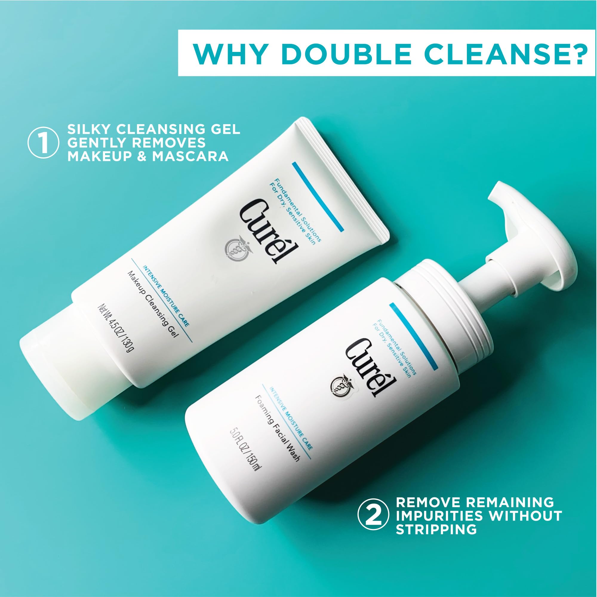 Step two of Japanese double cleansing with Curel shown