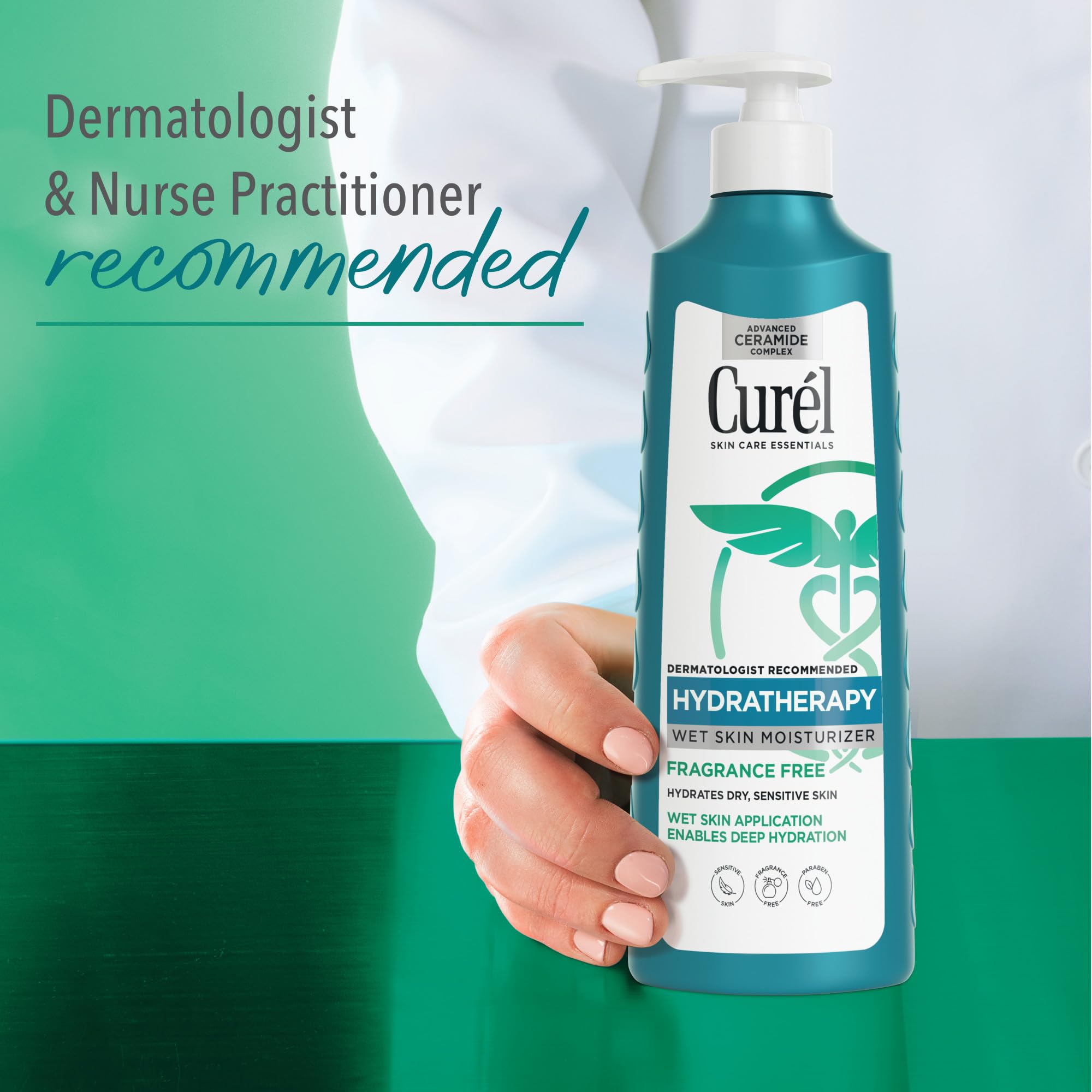 In-shower application with Curel hydrates skin fast, leaving no residue