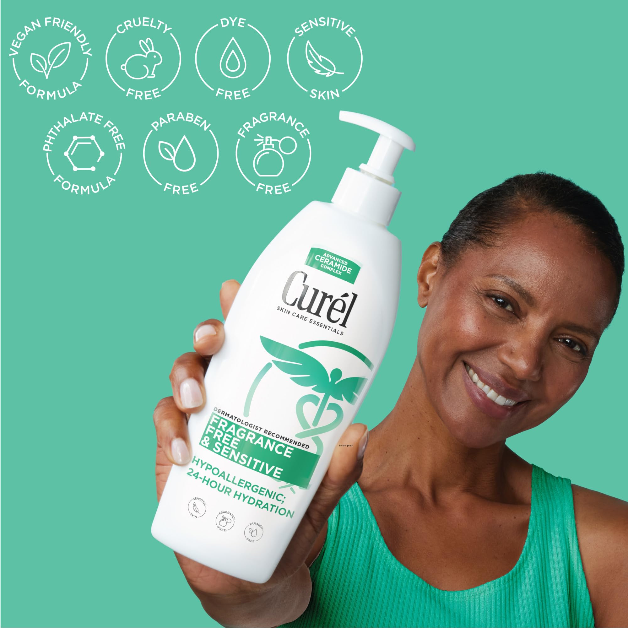 Curél fragrance free lotion top view highlights fragrance free label