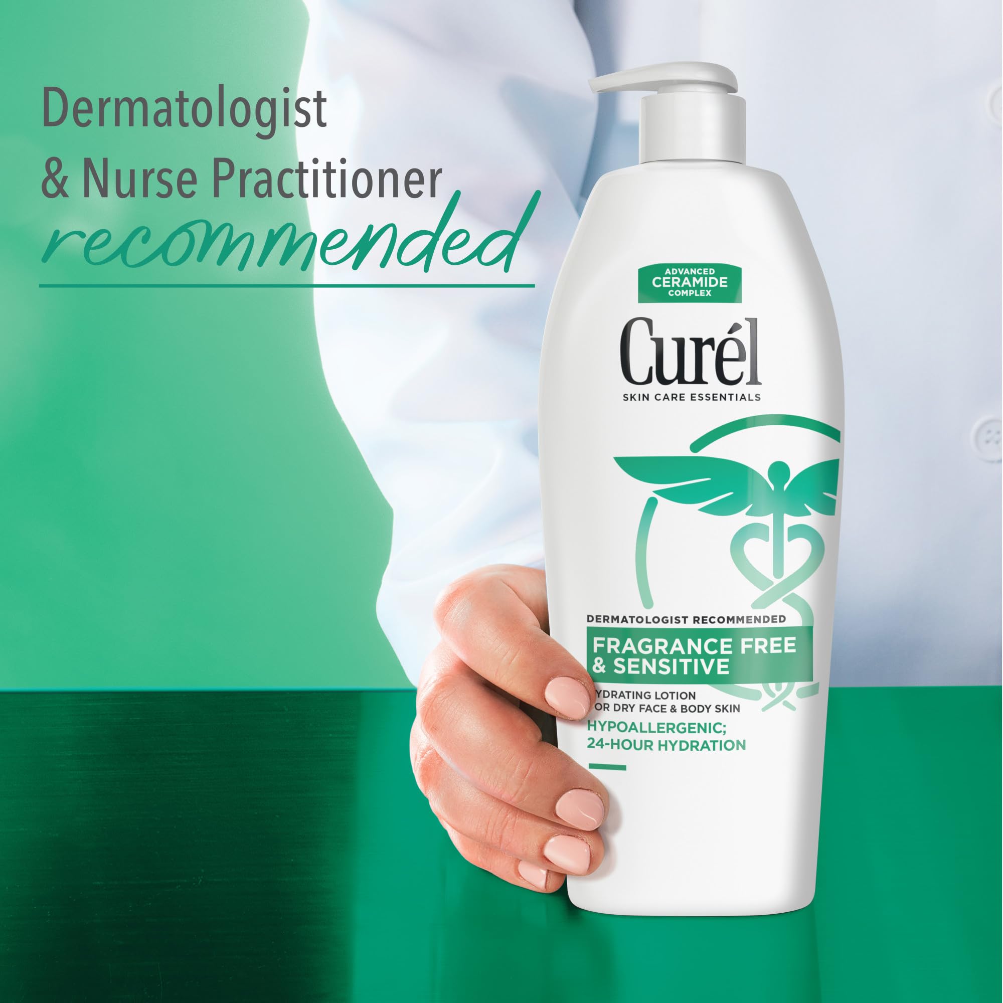 Curél hand applying lotion on dry skin