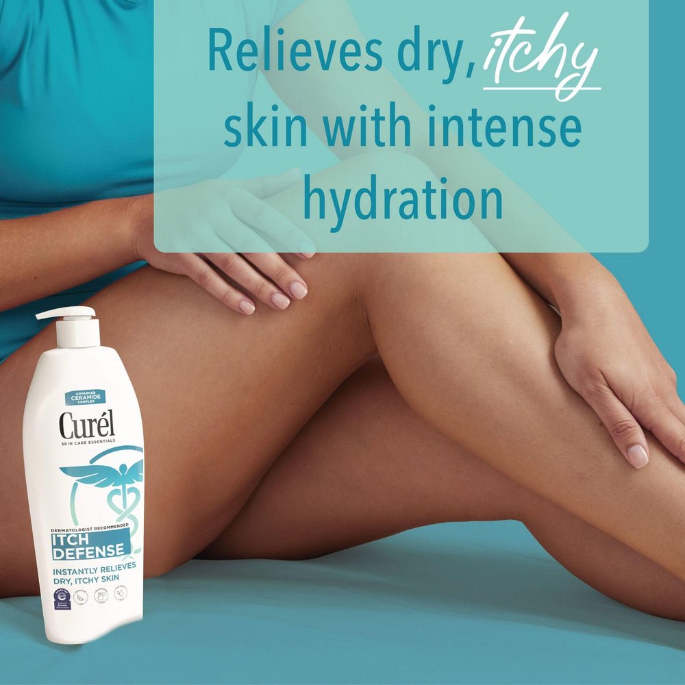 Closeup of Curel Itch Defense cream texture highlighting barrier support.