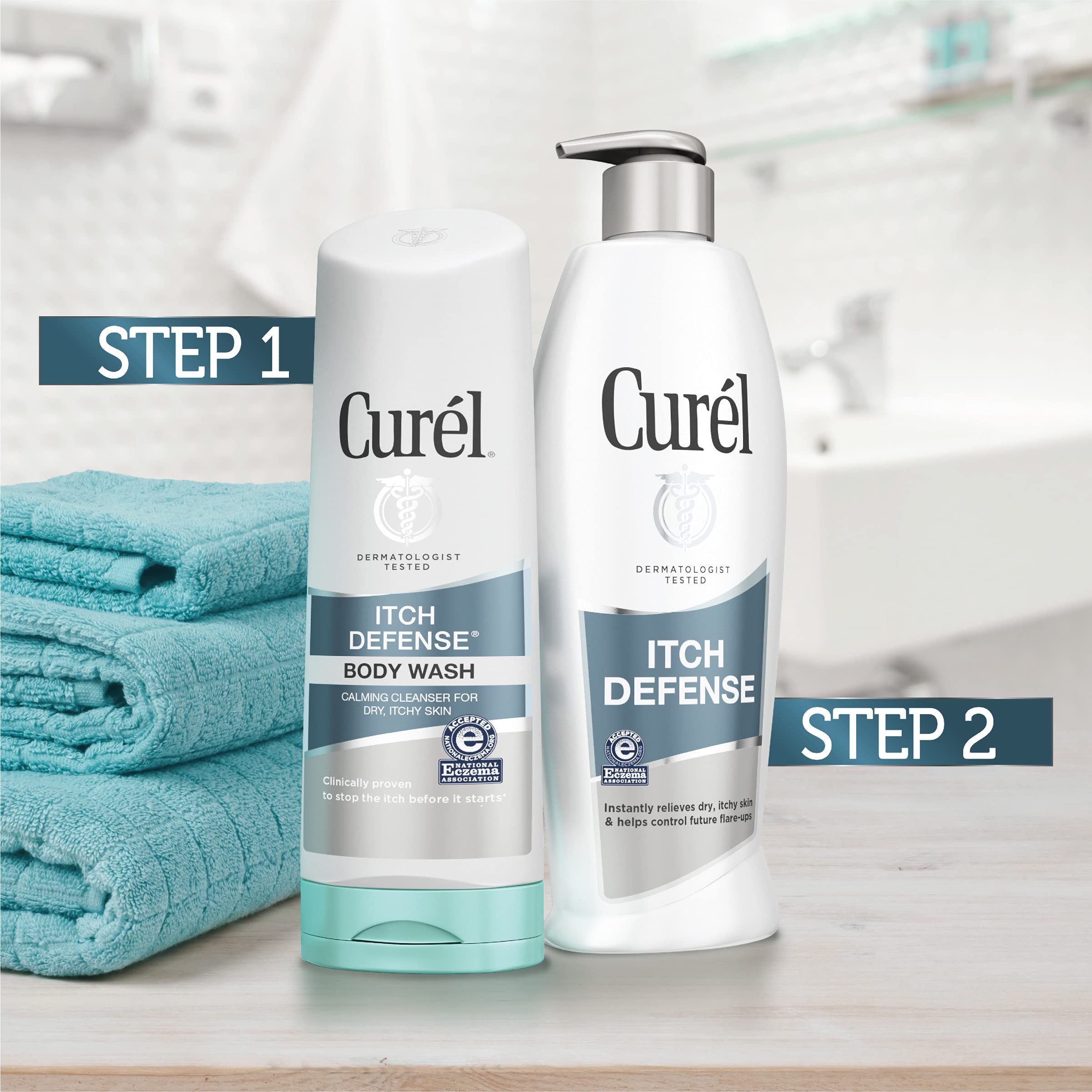 Curel Itch Defense NEA Seal of Acceptance, trusted for eczema-prone skin.
