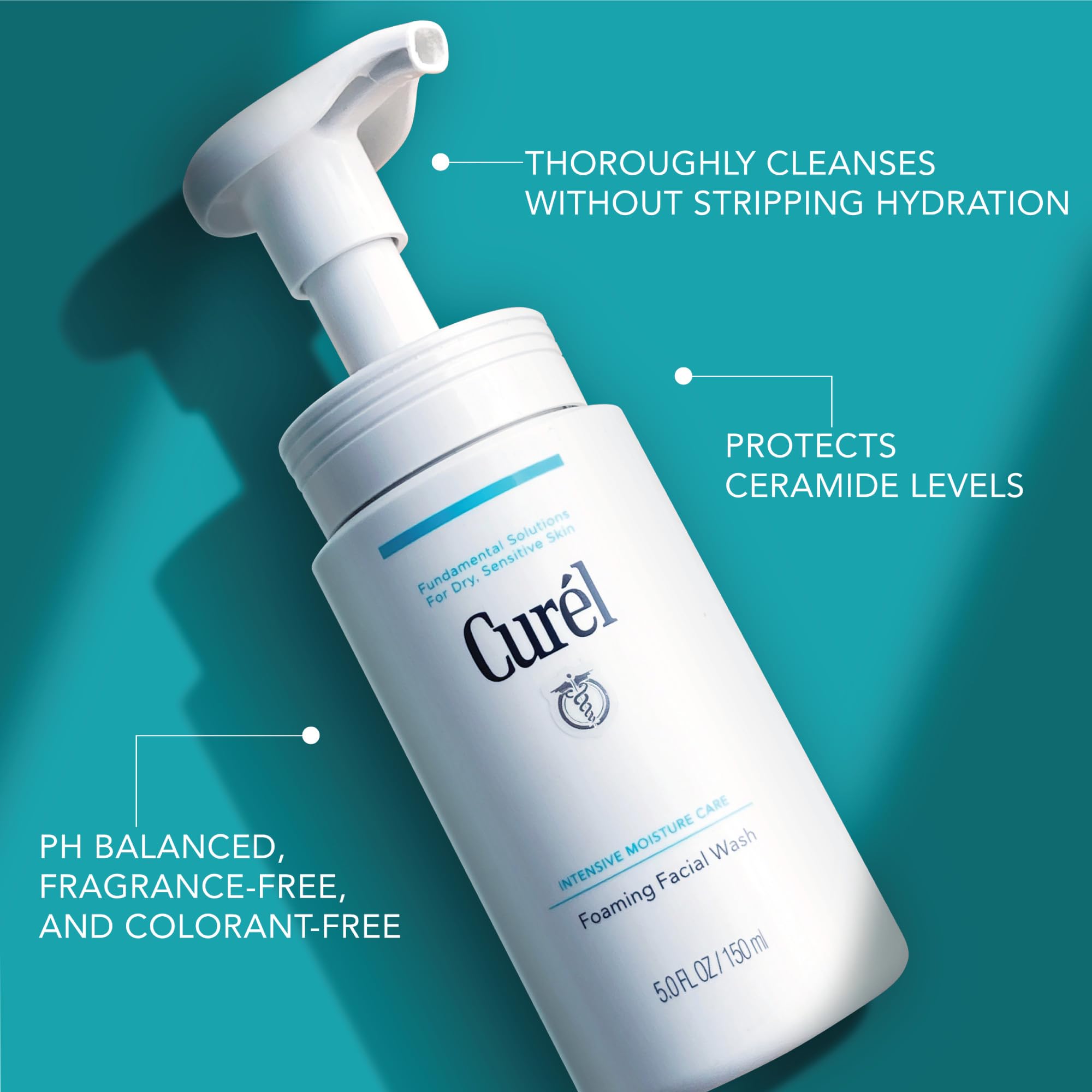 Close up of Curel cleanser protecting the skin barrier with ceramides