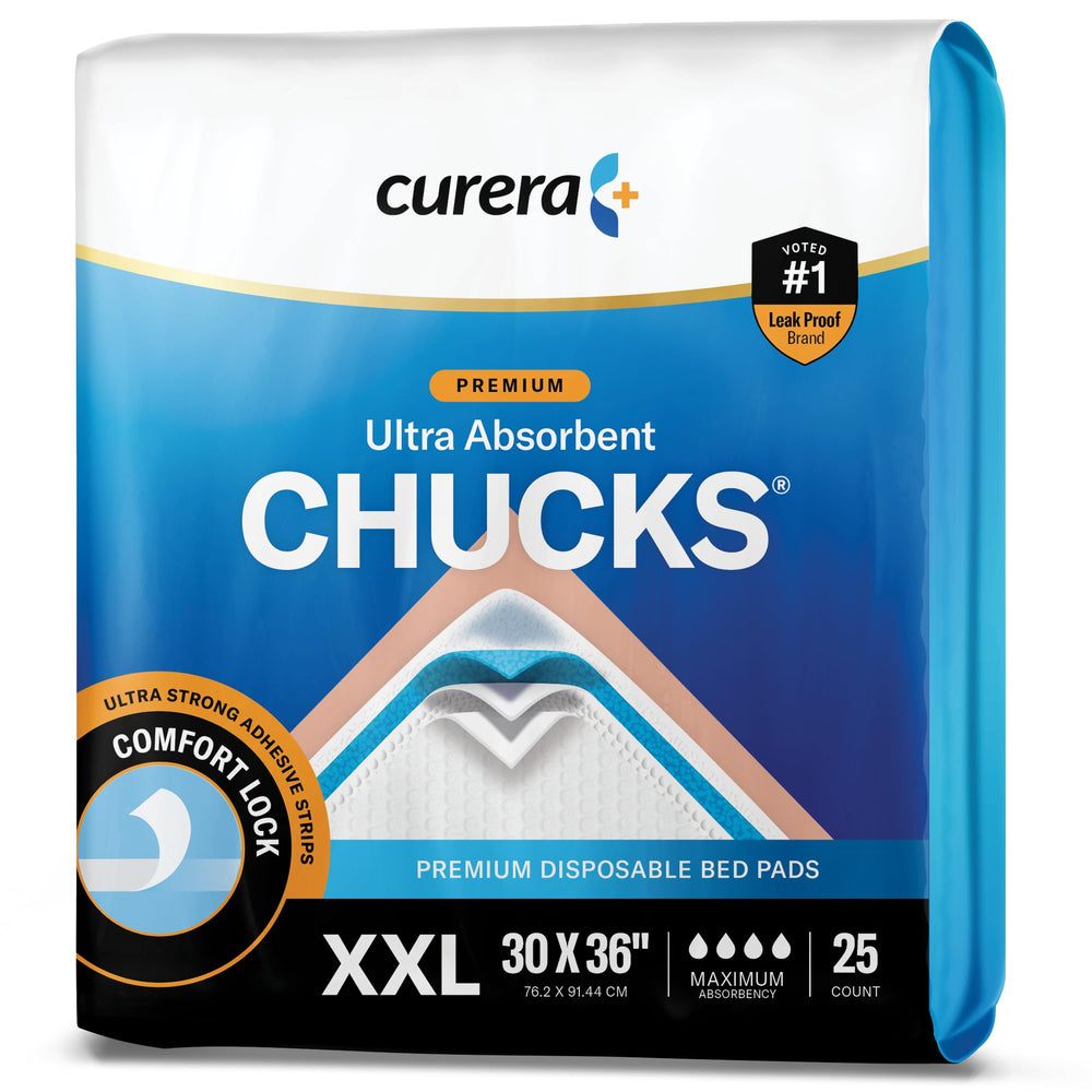 Curera Chucks 25-pack offers reliable bulk protection for caregivers.
