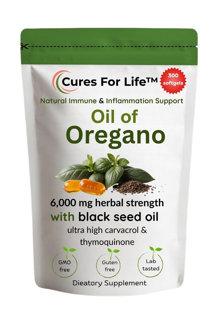 Bottle of Cures For Life oil of oregano softgels with 300 softgels