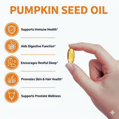 Cures For Life pumpkin seed oil bottle on desk suggesting everyday wellness routine