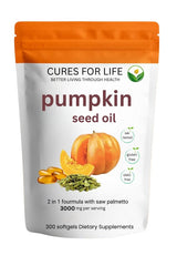 Cures For Life pumpkin seed oil bottle pour for easy daily dosing and convenience