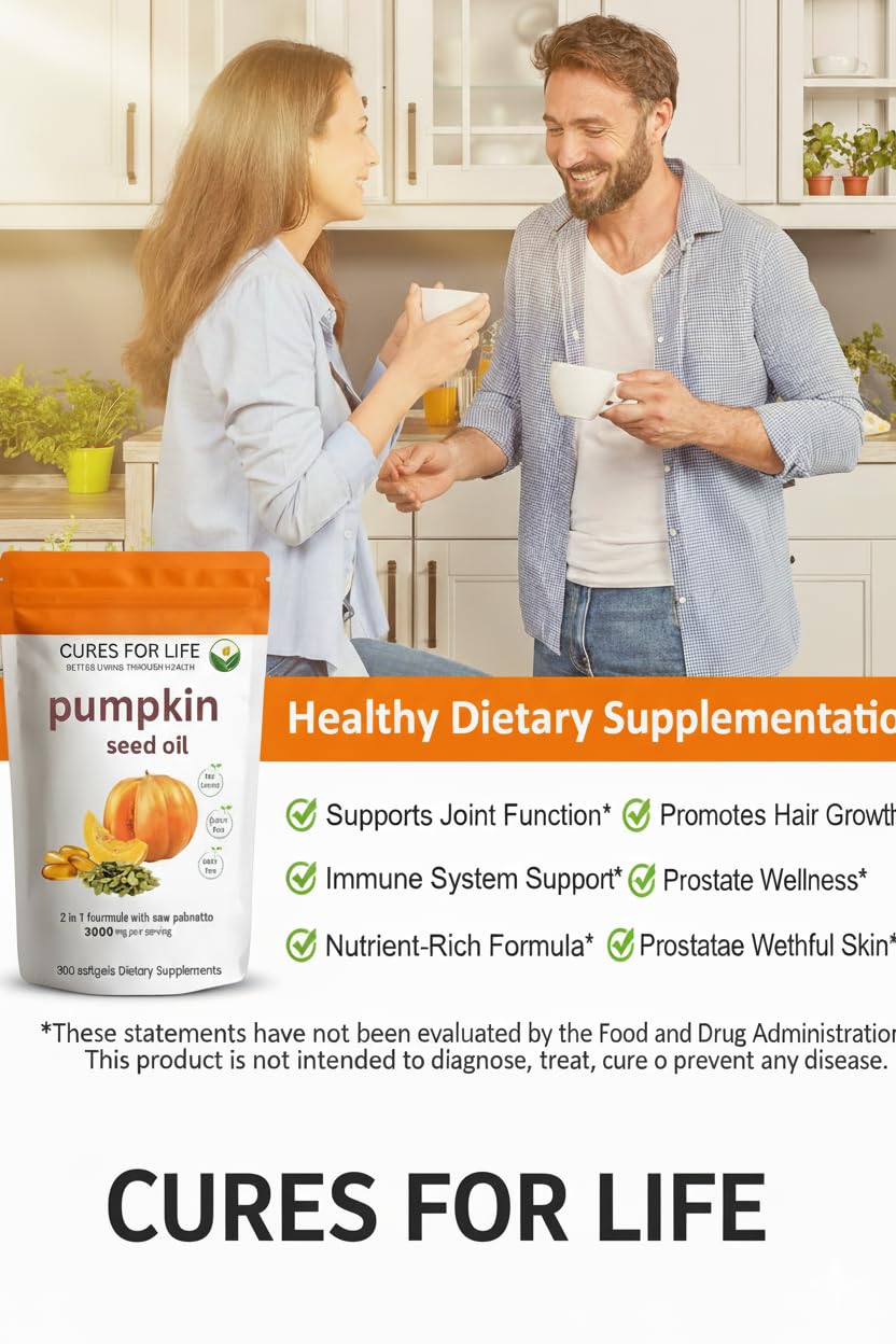 Cures For Life pumpkin seed oil glass bottle emphasizing purity and potency